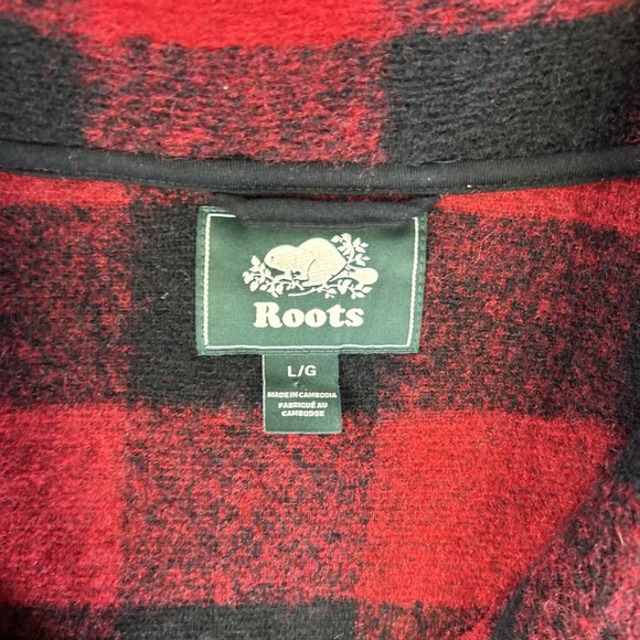 Roots Jacket Womens Large‎ Red Black Buffalo Plaid Wool Acrylic Full Zip Coat - Picture 4 of 8